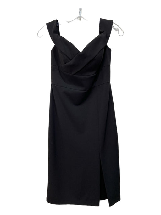 Aidan Aidan Mattox Size 4 Black Polyester Blend Off Shoulder Surplice Slit Dress Black / 4