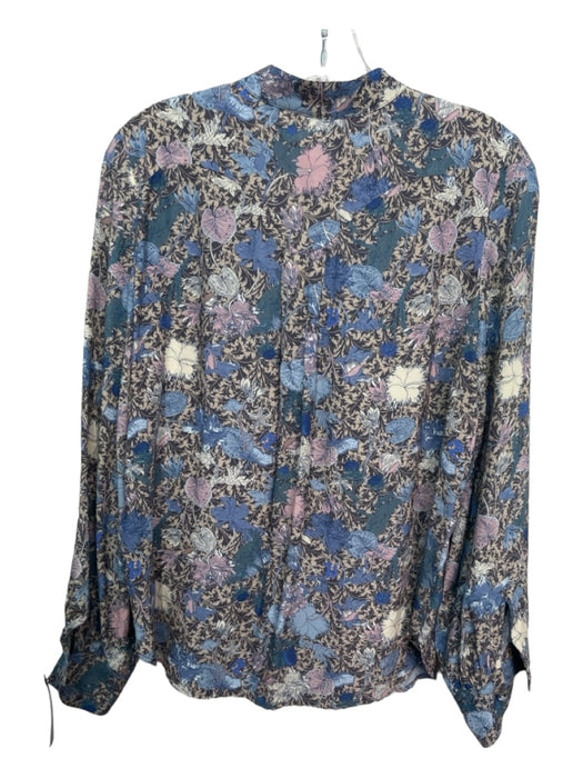 Zadig & Voltaire Size S Blue Beige Pink Viscose Floral Paisley Button Front Top Blue Beige Pink / S