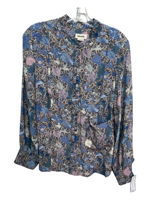 Zadig & Voltaire Size S Blue Beige Pink Viscose Floral Paisley Button Front Top Blue Beige Pink / S