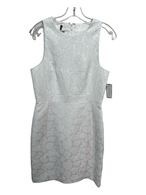 4C Size 6 White & Silver Polyester Blend Floral Jacquard Sleeveless Dress White & Silver / 6