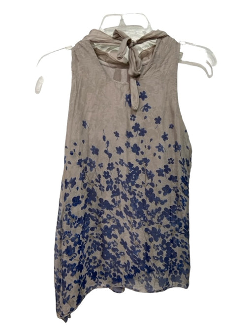 Via Signoria Size S Gray & Blue Silk Floral Tie Neck Sleeveless Top Gray & Blue / S