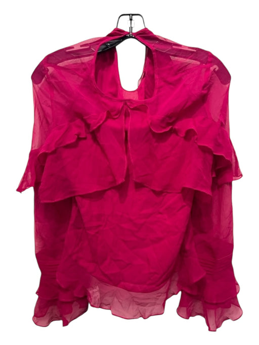 Intermix Size P Fuschia Pink Silk Front Keyhole Ruffle Trim Long Sleeve Top Fuschia Pink / P