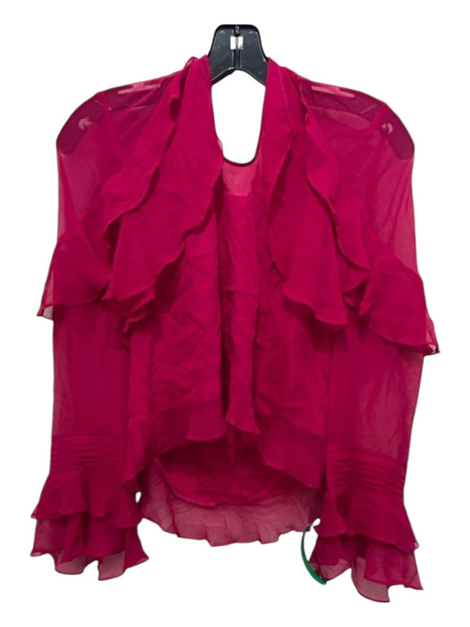 Intermix Size P Fuschia Pink Silk Front Keyhole Ruffle Trim Long Sleeve Top Fuschia Pink / P