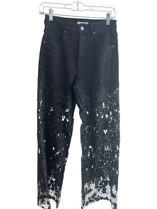 Bayeas Size 28 Black Cotton Blend Zip Fly High Rise Lace Leg Wide Ankle Jeans Black / 28