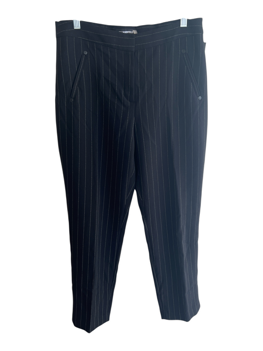 Karl Lagerfeld Size 8 Black Polyester Mid Rise Stripe Faux Pocket Pants Black / 8