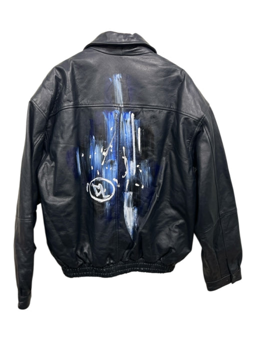 No Brand Size 4XL Black Leather Solid Painted Design Zip Up Men's Jacket Black / 4XL