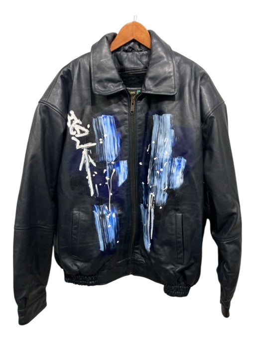 No Brand Size 4XL Black Leather Solid Painted Design Zip Up Men's Jacket Black / 4XL