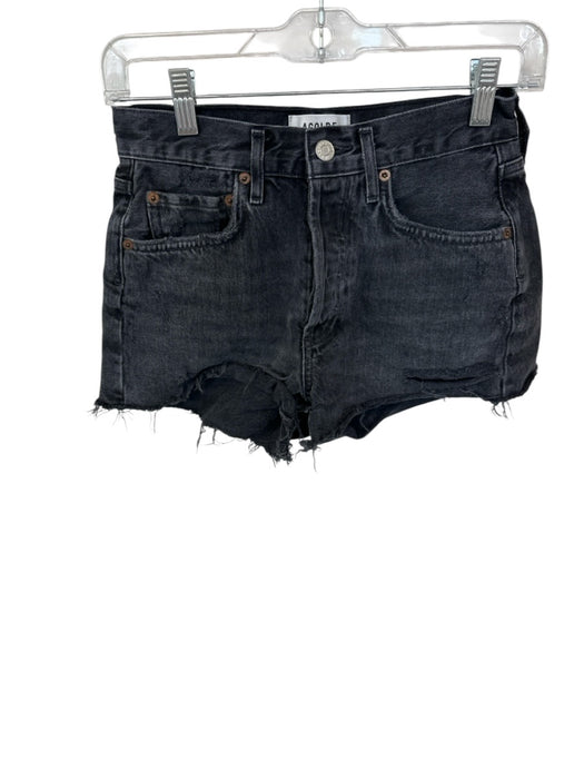 Agolde Size 23 Black Organic Cotton High Waist Button Fly Cut Off Denim Shorts Black / 23