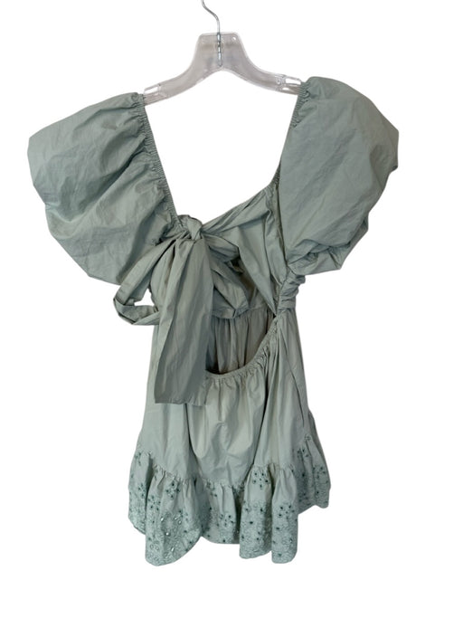 En Saison Size S Sage green Cotton Short Balloon Sleeve Back Tie Babydoll Dress Sage green / S