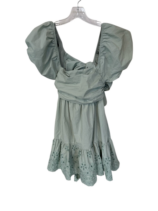 En Saison Size S Sage green Cotton Short Balloon Sleeve Back Tie Babydoll Dress Sage green / S