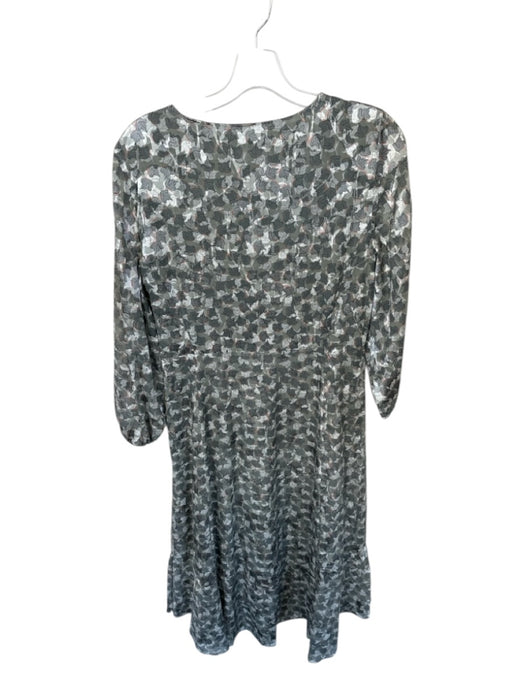 Club Monaco Size 10 Gray & Peach Polyamid Long Balloon Sleeve Leaves Maxi Dress Gray & Peach / 10