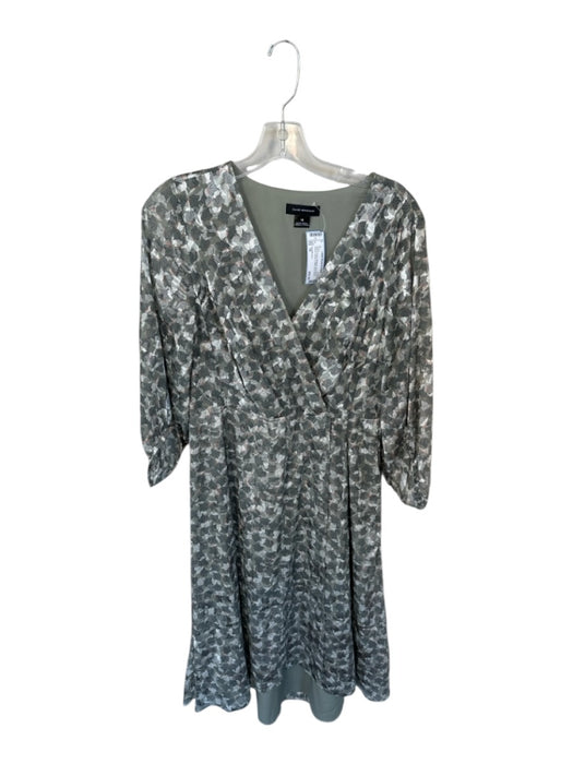 Club Monaco Size 10 Gray & Peach Polyamid Long Balloon Sleeve Leaves Maxi Dress Gray & Peach / 10