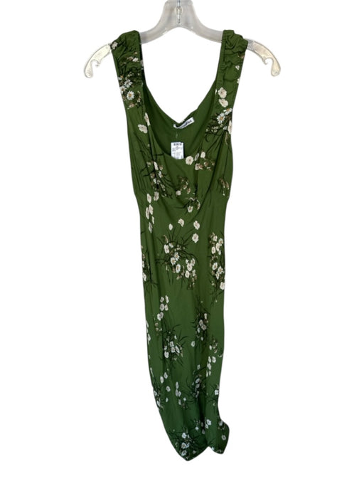 Reformation Size L Green & White Viscose Sleeveless Flowers Maxi Dress Green & White / L