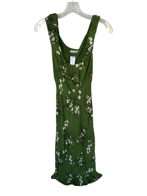 Reformation Size L Green & White Viscose Sleeveless Flowers Maxi Dress Green & White / L