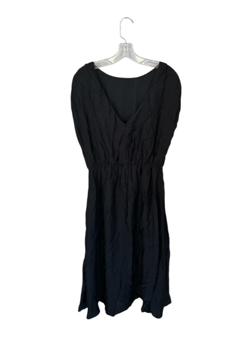 Armani Exchange Size 10 Black Polyester Cap Sleeve V Back Elastic Waist Dress Black / 10