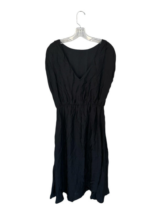 Armani Exchange Size 10 Black Polyester Cap Sleeve V Back Elastic Waist Dress Black / 10