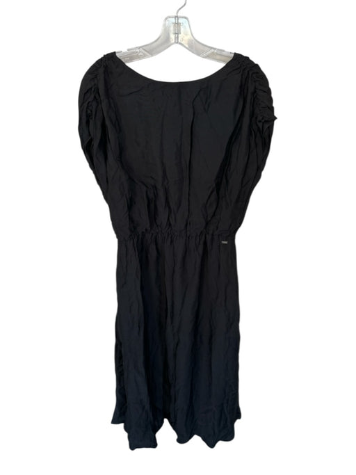Armani Exchange Size 10 Black Polyester Cap Sleeve V Back Elastic Waist Dress Black / 10