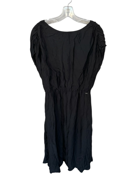 Armani Exchange Size 10 Black Polyester Cap Sleeve V Back Elastic Waist Dress Black / 10