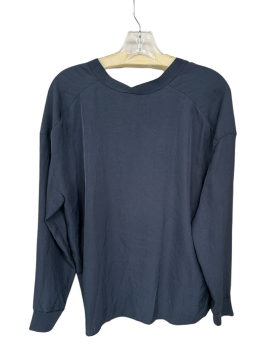 Vince Size M Charcoal Triacetate High Low Long Sleeve Ribbed Hem V Neck Top Charcoal / M