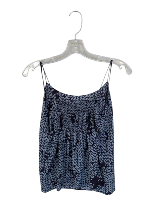 Theory Size L Blue & Navy Silk Geometric Print Spaghetti Strap Scoop Neck Top Blue & Navy / L