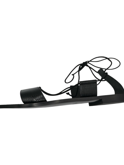 Club Monaco Shoe Size 40 Black Leather Croc Embossed Lace Up One Strap Sandals Black / 40