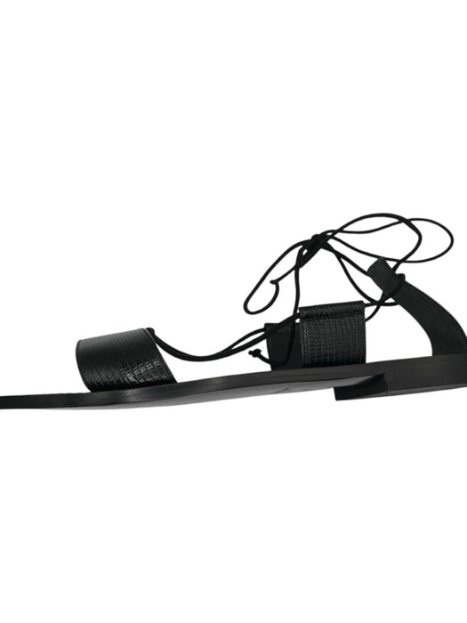 Club Monaco Shoe Size 40 Black Leather Croc Embossed Lace Up One Strap Sandals Black / 40