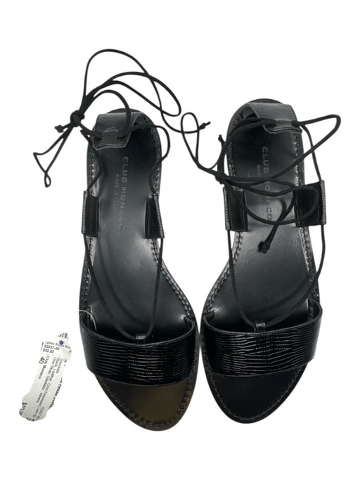 Club Monaco Shoe Size 40 Black Leather Croc Embossed Lace Up One Strap Sandals Black / 40