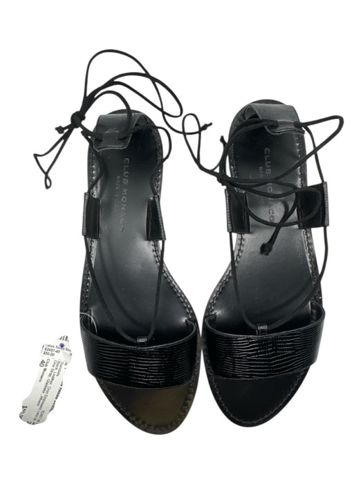 Club Monaco Shoe Size 40 Black Leather Croc Embossed Lace Up One Strap Sandals Black / 40