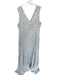 Rosso35 Size 46 Gray & White Linen V Neck Side Zip Maxi Dots Dress Gray & White / 46