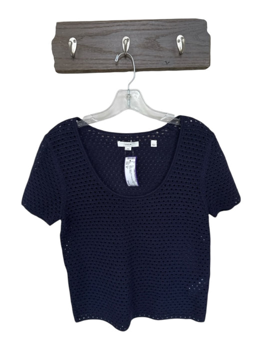 Vince Size M Navy Cotton Knit Scoop Neck Short Sleeve Top Navy / M
