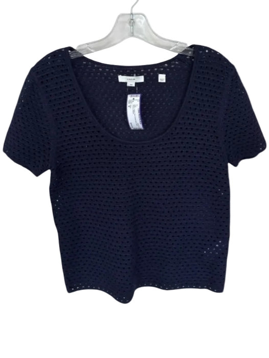 Vince Size M Navy Cotton Knit Scoop Neck Short Sleeve Top Navy / M