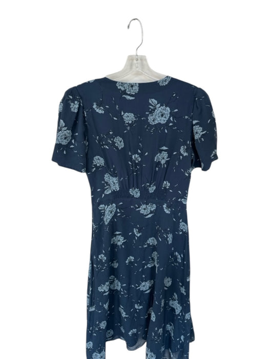 Club Monaco Size 10 Navy & Blue Silk Short Balloon Sleeve Flowers Maxi Dress Navy & Blue / 10