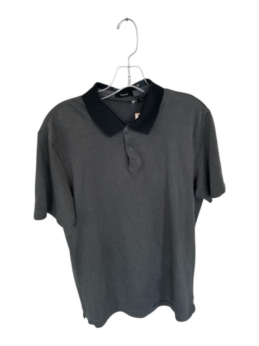 Theory Size L Charcoal & Black Pima Cotton Blend Dots Men's Polo Charcoal & Black / L
