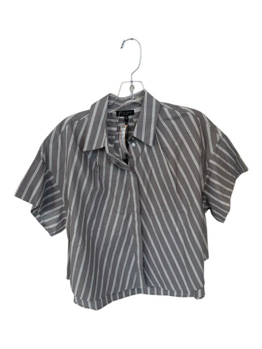 Rag & Bone Size M Gray & White Cotton Short Sleeve Striped Button Down Top Gray & White / M