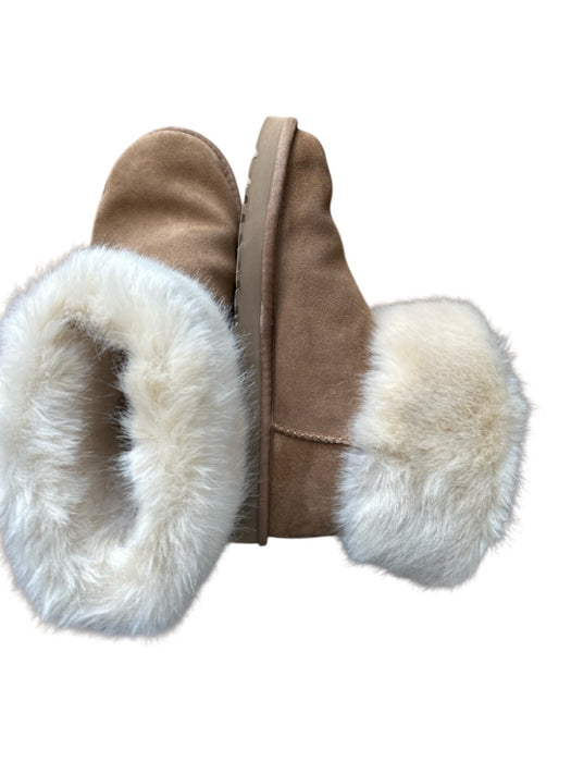 Ugg Shoe Size 8 Camel & Beige Suede Shearling Lined Fold Over Boots Camel & Beige / 8