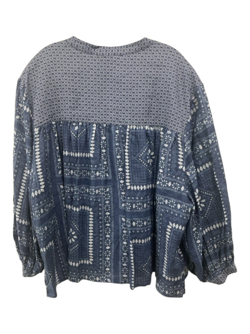 Johnny Was Size XL Blue & White Linen Long Sleeve Mixed Print Short Set Blue & White / XL