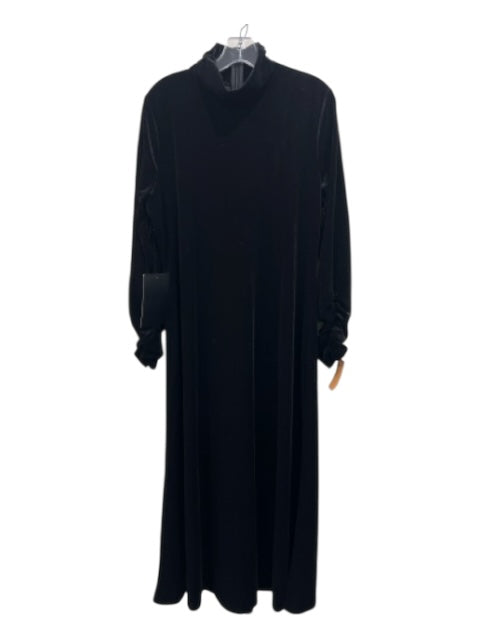 Pomander Place Size XL Black Polyester Velvet Rouched Long Sleeve Back Zip Dress Black / XL