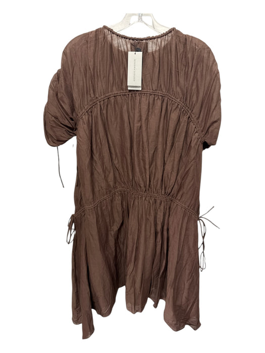 Modern Citizen Size M Brown Cotton Short Sleeve Tie Detail Pintuck Dress Brown / M