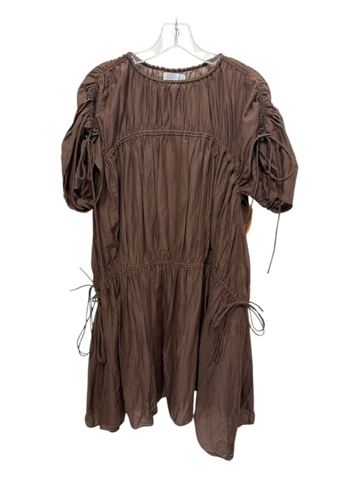 Modern Citizen Size M Brown Cotton Short Sleeve Tie Detail Pintuck Dress Brown / M