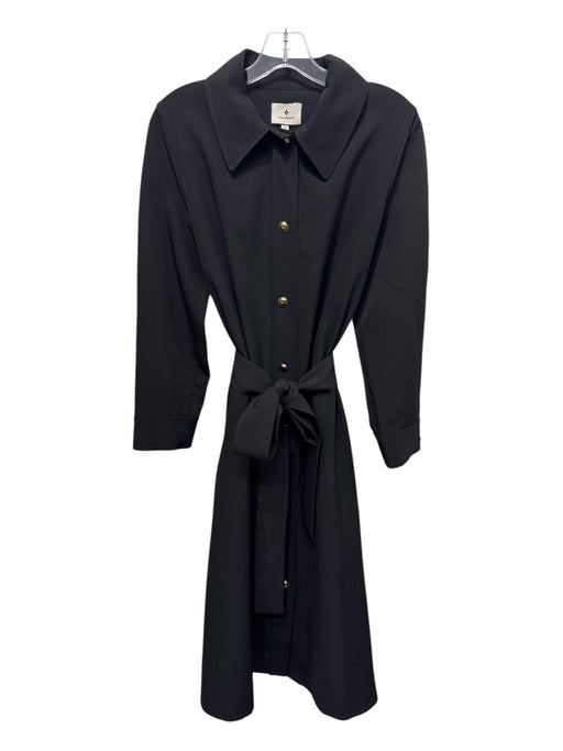Tuckernuck Size XL Black Polyester Button Up Long Sleeve Collar Dress Black / XL
