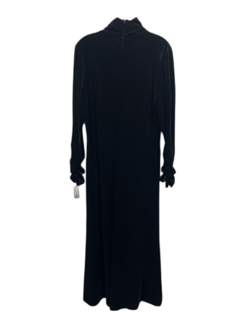 Pomander Place Size XL Black Polyester Velvet Rouched Long Sleeve Back Zip Dress Black / XL