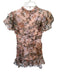 Hello Molly Size XS Peach & Green Polyester Short Sleeve Flowers Back Zip Dress Peach & Green / XS