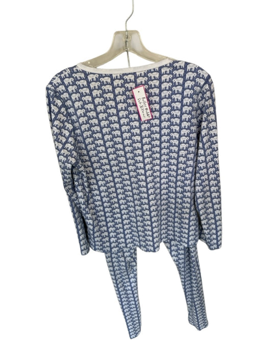 Roller Rabbit Size S Blue & White Pima Cotton Long Sleeve Elephant Pants Pajamas Blue & White / S