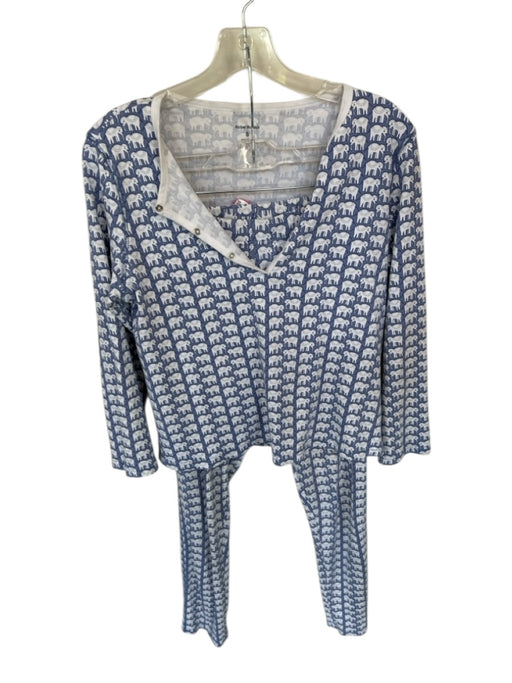Roller Rabbit Size S Blue & White Pima Cotton Long Sleeve Elephant Pants Pajamas Blue & White / S