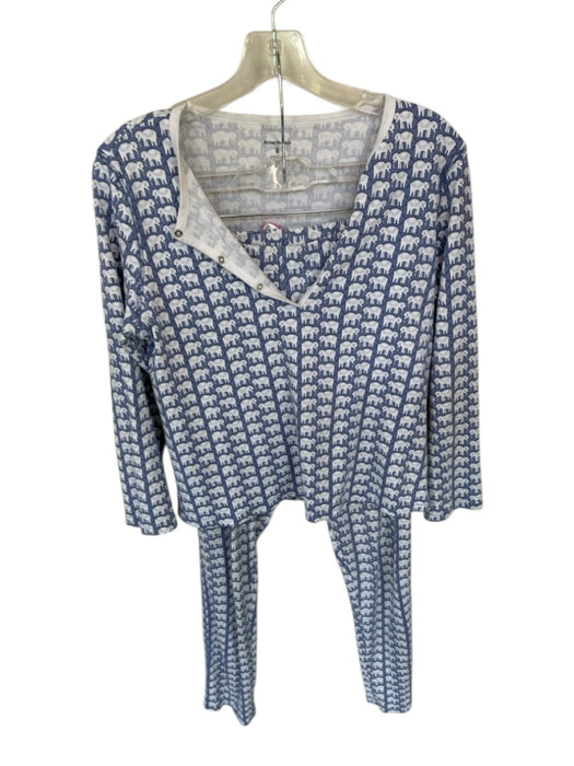 Roller Rabbit Size S Blue & White Pima Cotton Long Sleeve Elephant Pants Pajamas Blue & White / S