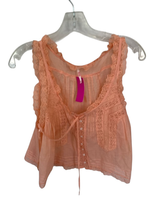 Free People Size XS Orange Cotton Sleeveless Lace Detail Buttons Top Orange / XS