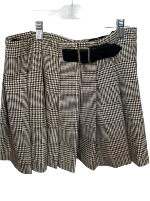 Cara Cara Size S Brown & Tan Polyester Blend Attached Belt Houndstooth Skirt Brown & Tan / S