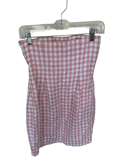 Posse Size XS White & Pink Linen Strapless Gingham Boning Side Zip Dress White & Pink / XS
