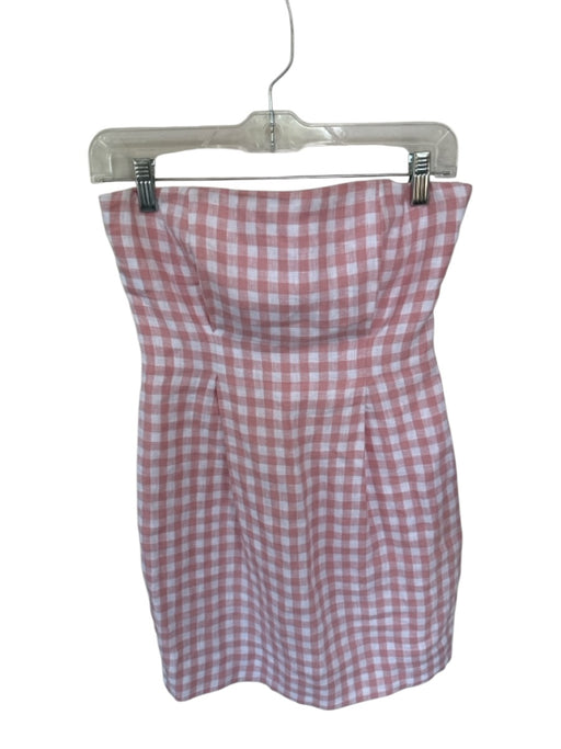Posse Size XS White & Pink Linen Strapless Gingham Boning Side Zip Dress White & Pink / XS