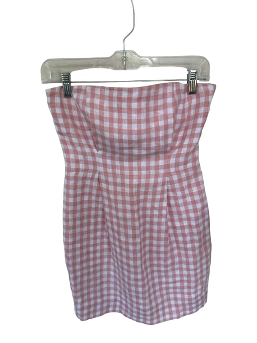 Posse Size XS White & Pink Linen Strapless Gingham Boning Side Zip Dress White & Pink / XS